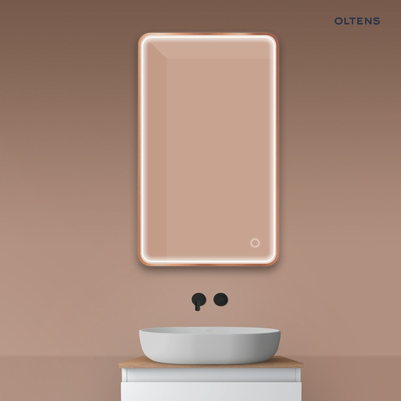 Lustro 60x100 cm prostokątne z oświetleniem z przodu z matą grzewczą miedź szczotkowana Nordlis OLTENS 64117610