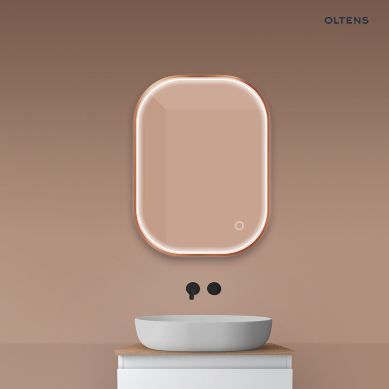 Lustro 60x80 cm prostokątne z oświetleniem z przodu z matą grzewczą miedź szczotkowana Nordlis OLTENS 64123610