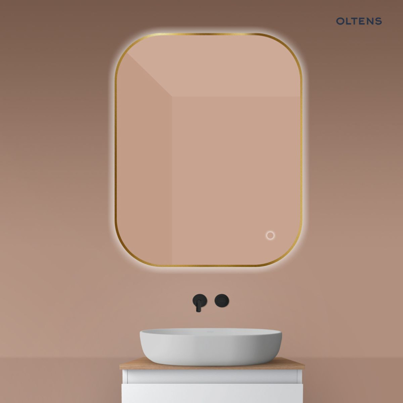 Lustro 80x100 cm prostokątne z oświetleniem od tyłu z matą grzewczą złoto szczotkowane Nordlis OLTENS 64127810