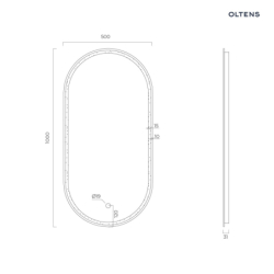 Lustro 50x100 cm owalne z oświetleniem z przodu z matą grzewczą czarny Nordlis OLTENS 64128300