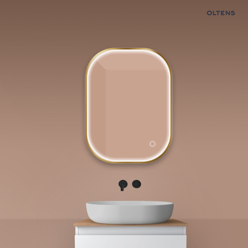 Lustro 60x80 cm prostokątne z oświetleniem z przodu z matą grzewczą złoto szczotkowane Nordlis OLTENS 64123810
