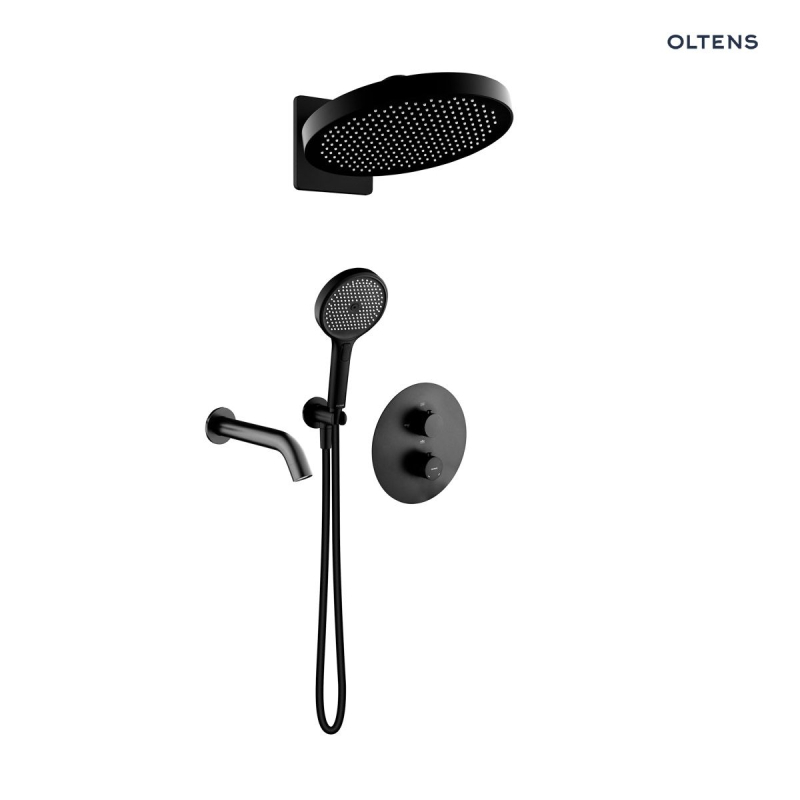 Set  wannowo-prysznicowy podtynk z deszczownicą Regna i słuchawką 3 funkcje Luva EasyClick czarny mat Katla OLTENS 36067300