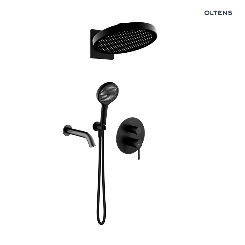 Set  wannowo-prysznicowy podtynk z deszczownicą Regna i słuchawką 3 funkcje Luva EasyClick czarny mat Rann OLTENS 36075300