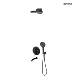 Set  wannowo-prysznicowy podtynk z deszczownicą Regna i słuchawką 3 funkcje Luva EasyClick czarny mat Rann OLTENS 36075300