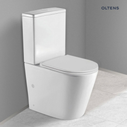 Stille kompakt miska WC z powłoką SmartClean spłukiwanie wirowe z deską Ovan wolnoopadającą twardą biały Jog OLTENS 44502000