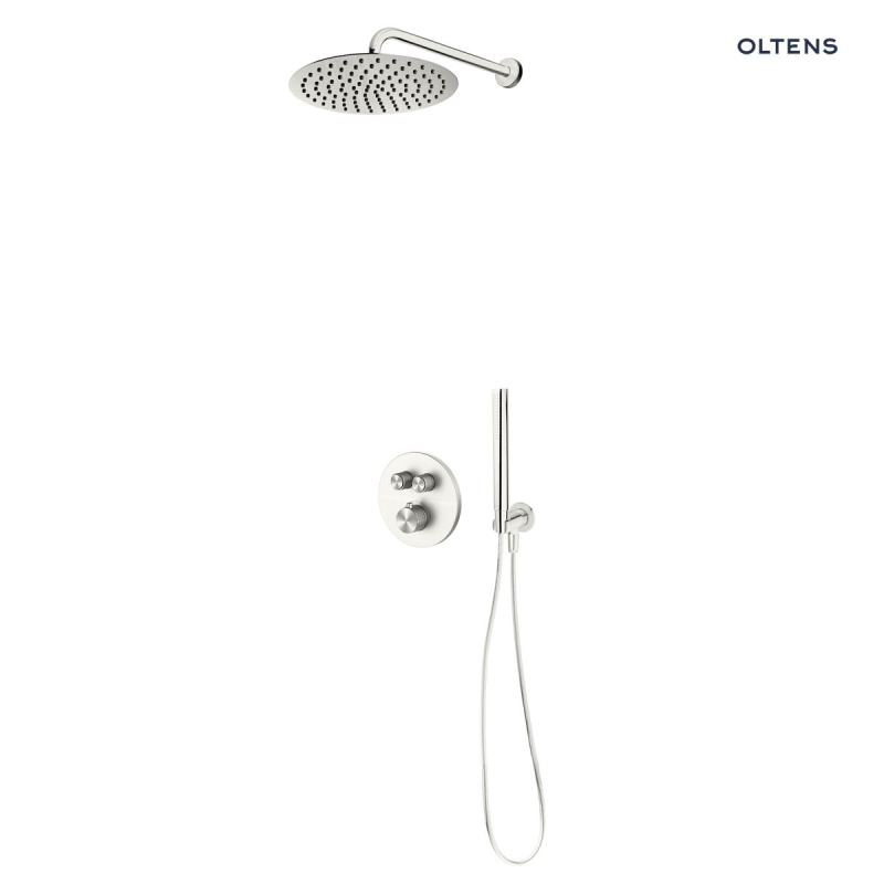 Zestaw bateria podtynkowa termostatyczna z deszczownicą 30 cm Vindel i kompletem prysznicowym Ume nikiel Onega OLTENS 36617910