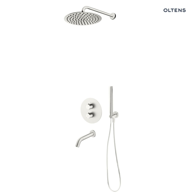 Set bateria podtynk termo z wylewką wannową Molle z deszczownicą 30 cm Vindel i kpl. prysznic Ume nikiel Katla OLTENS 36611910