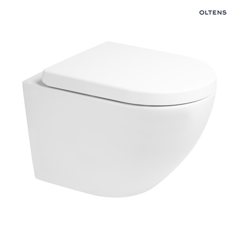 Set OneForm Kort Stille PureRim miska WC wisząca z powłoką SmartClean z deską wolnoopadającą biały połysk Hamnes OLTENS 42548000