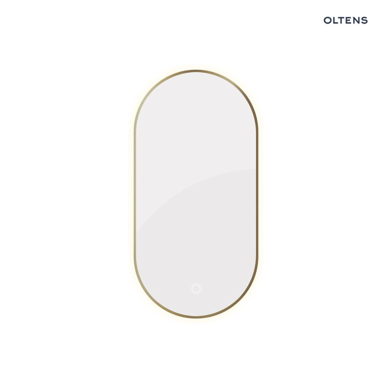 Lustro 50x100 cm owalne z oświetleniem od tyłu z matą grzewczą mosiądz szczotkowany Nordlis OLTENS 64129510