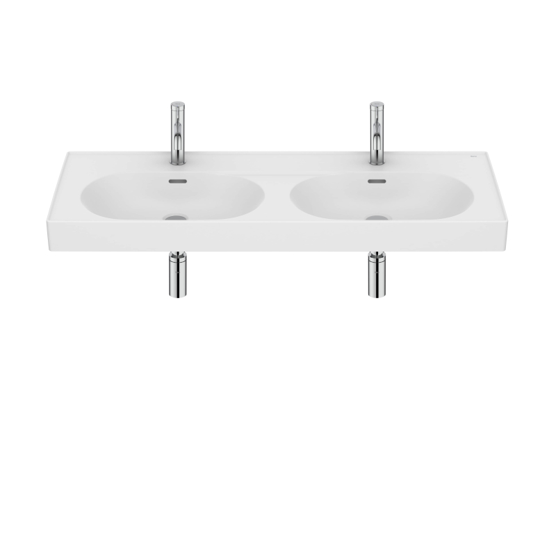 MERIDIAN Umywalka ścienna / meblowa podwójna 120x46 cm Fineceramic BIAŁY MAT ROCA A327747620