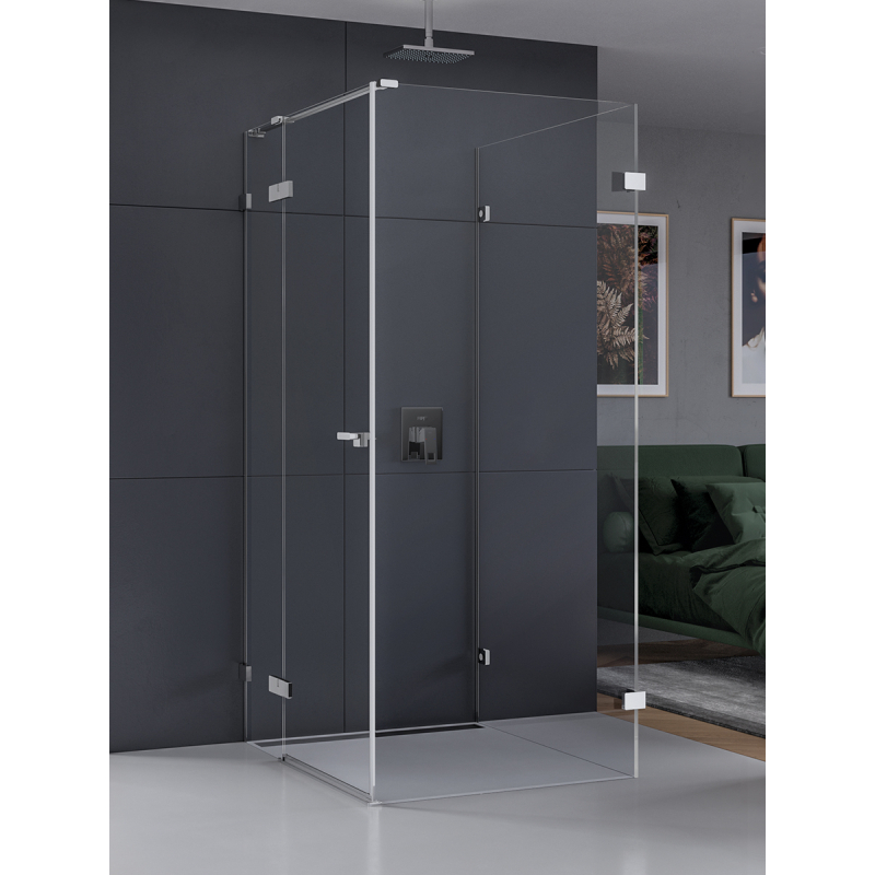 KABINA EVENTA 1D KWADRATOWA PRZYŚCIENNA L 90x90x200 CZYSTE 8mm POWŁOKA CHROM POŁYSK NEW TRENDY EXK-4603