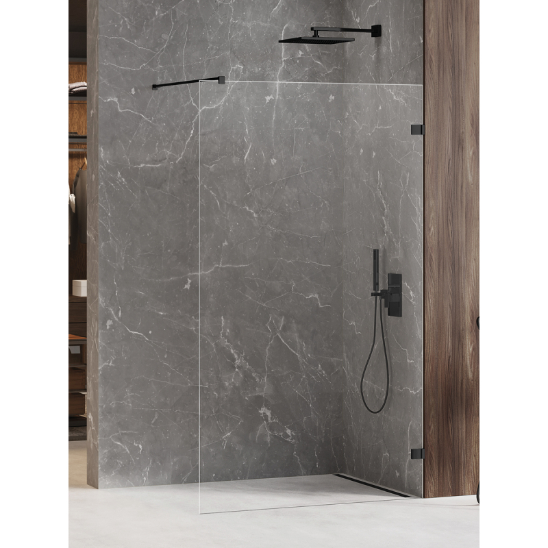 NZ4 KABINA AVEXA BLACK WALK-IN U 130x200 CZYSTE 6mm POWŁOKA CZARNY MAT NEW TRENDY EXK-1966