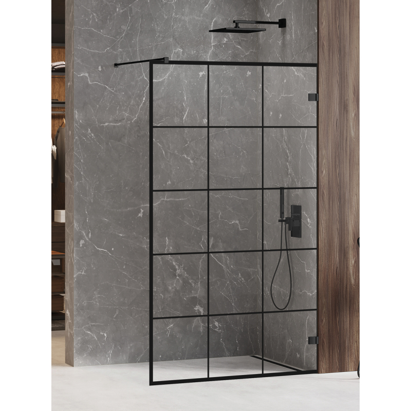 KABINA AVEXA BLACK WALK-IN U 100x200 CZYSTE 6mm POWŁOKA WZÓR KRATKA CZARNY MAT NEW TRENDY EXK-2023