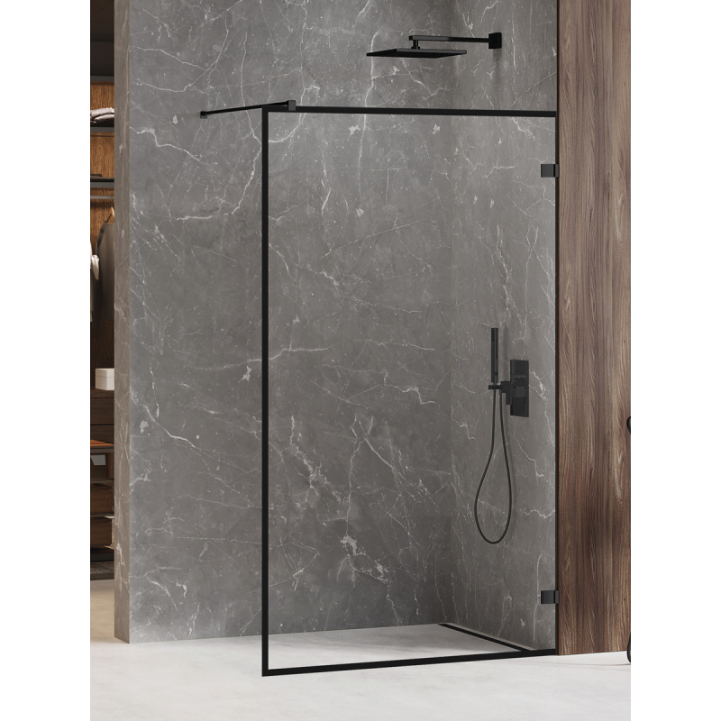 NZ6 KABINA AVEXA BLACK WALK-IN U 130x200 CZYSTE 6mm POWŁOKA WZÓR RAMKA CZARNY MAT NEW TRENDY EXK-2044