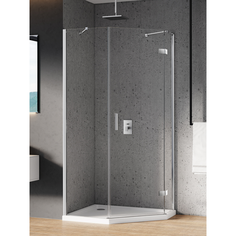 KABINA NEW AZURA 1D PIĘCIOKĄTNA ASYMETRYCZNA L 100x80x195 CZYSTE 6mm POWŁOKA CHROM POŁYSK NEW TRENDY K-0563