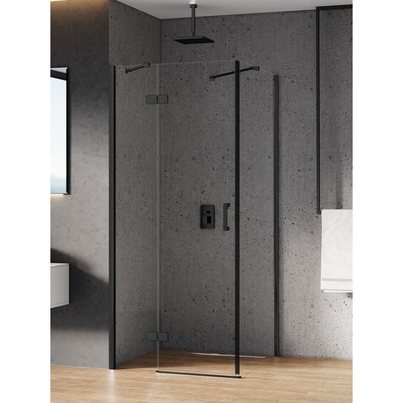 NZ2 KABINA NEW RENOMA BLACK 1D PROSTOKĄTNA L 90x80x195 CZYSTE 6mm POWŁOKA CZARNY MAT NEW TRENDY D-0203A/D-0110B