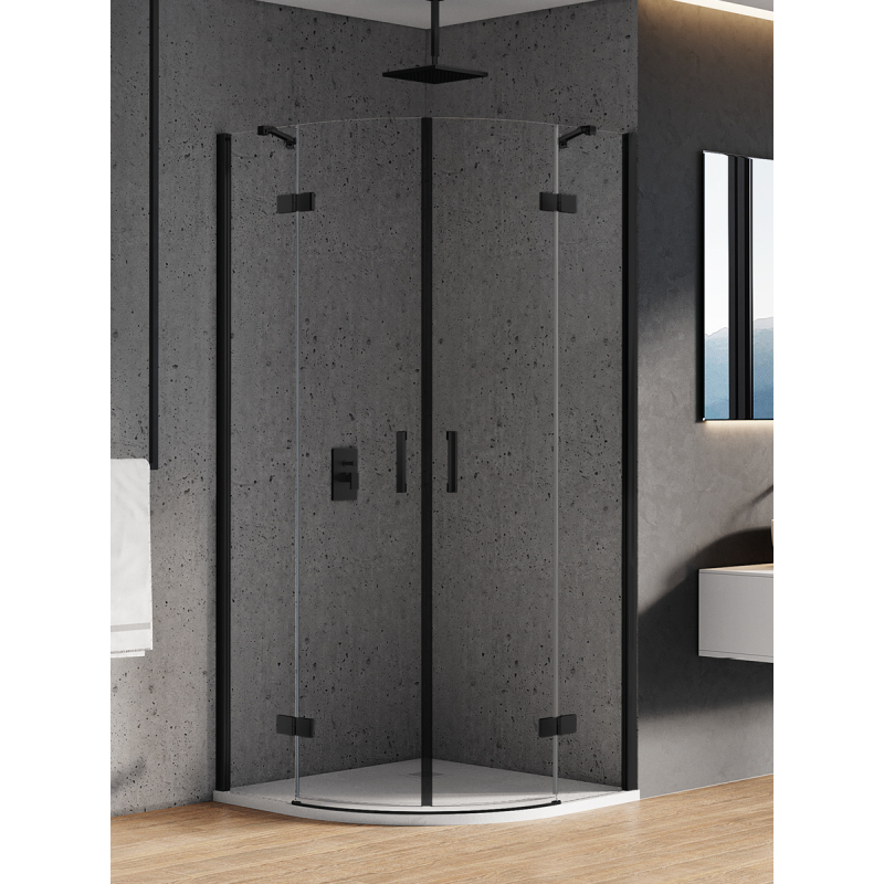 NZ2 KABINA NEW MERANA BLACK 2D PÓŁOKRĄGŁA 80x80x195 CZYSTE 6mm POWŁOKA CZARNY MAT NEW TRENDY K-0535