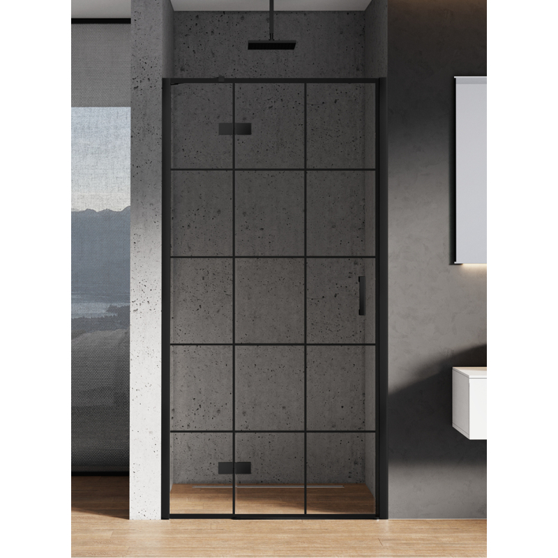DRZWI WNĘKOWE NEW RENOMA BLACK 1D P 120x195 CZYSTE 6mm POWŁOKA WZÓR KRATKA CZARNY MAT NEW TRENDY D-0373A-WP
