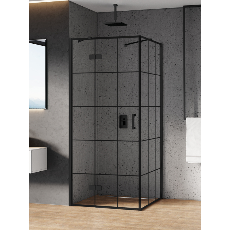KABINA NEW RENOMA BLACK 1D PROSTOKĄTNA L 120x90x195 CZYSTE 6mm POWŁOKA WZÓR KRATKA CZARNY MAT NEW TRENDY D-0384A/D-0119B