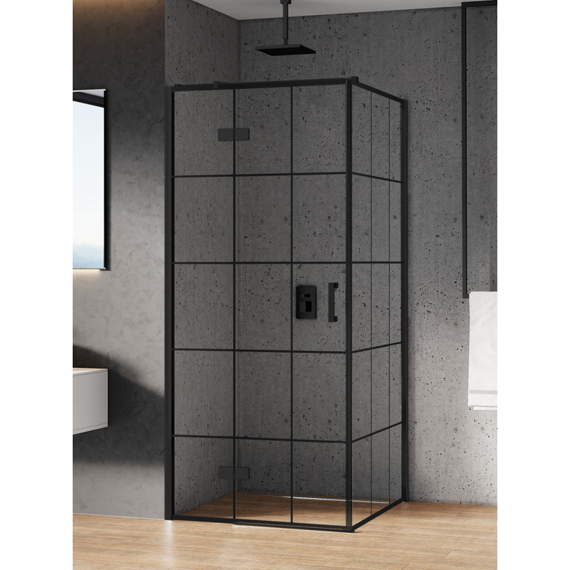 KABINA NEW RENOMA BLACK 1D PROSTOKĄTNA L 120x80x195 CZYSTE 6mm POWŁOKA WZÓR KRATKA CZARNY MAT NEW TRENDY D-0384A/D-0164B-WP
