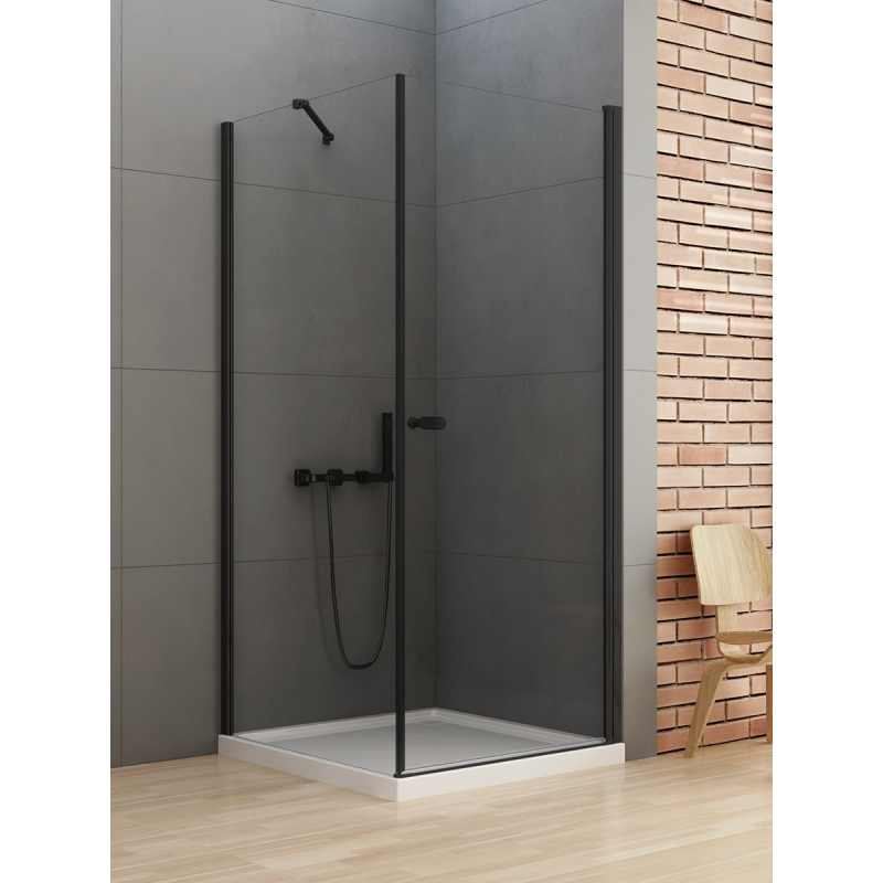 KABINA NEW SOLEO BLACK 1D PROSTOKĄTNA U 90x80x195 CZYSTE 6mm POWŁOKA CZARNY MAT NEW TRENDY D-0231A/D-0114B