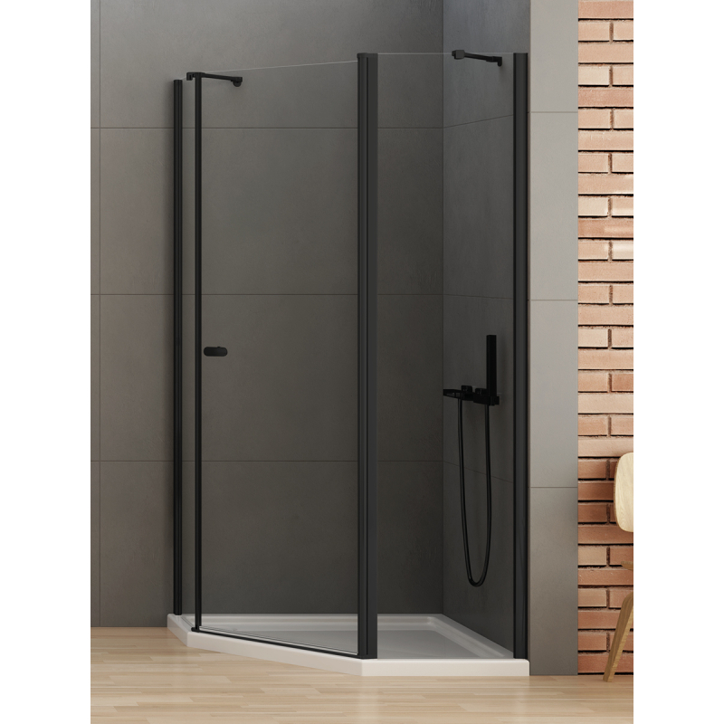 NZ2 KABINA NEW SOLEO BLACK 1D PIĘCIOKĄTNA ASYMETRYCZNA U 100x80x195 CZYSTE 6mm POWŁOKA CZARNY MAT NEW TRENDY K-0614