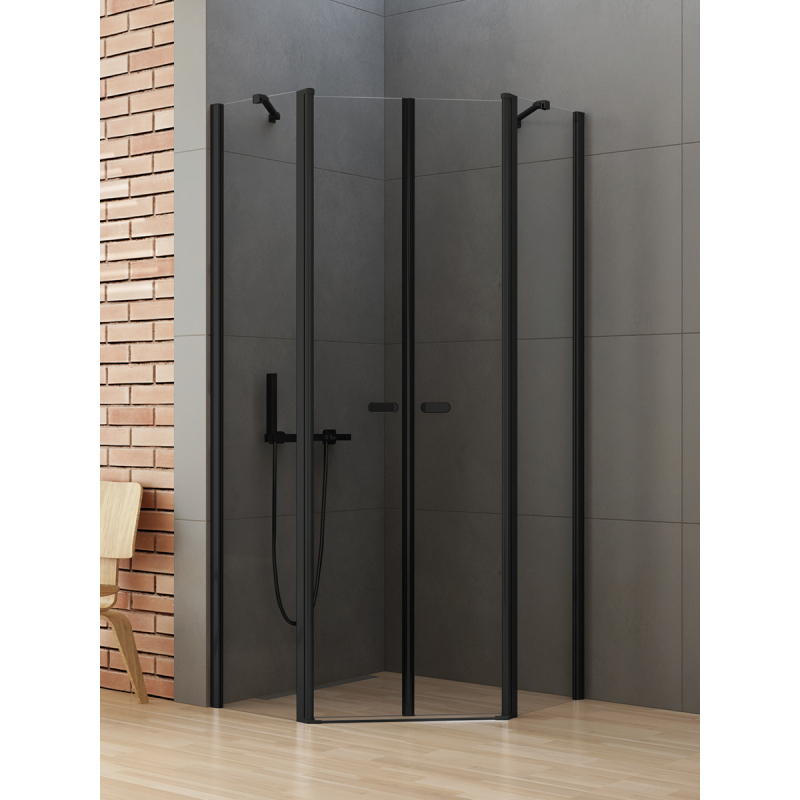 NZ2 KABINA NEW SOLEO BLACK 2D PIĘCIOKĄTNA  80x80x195 CZYSTE 6mm POWŁOKA CZARNY MAT NEW TRENDY K-0616