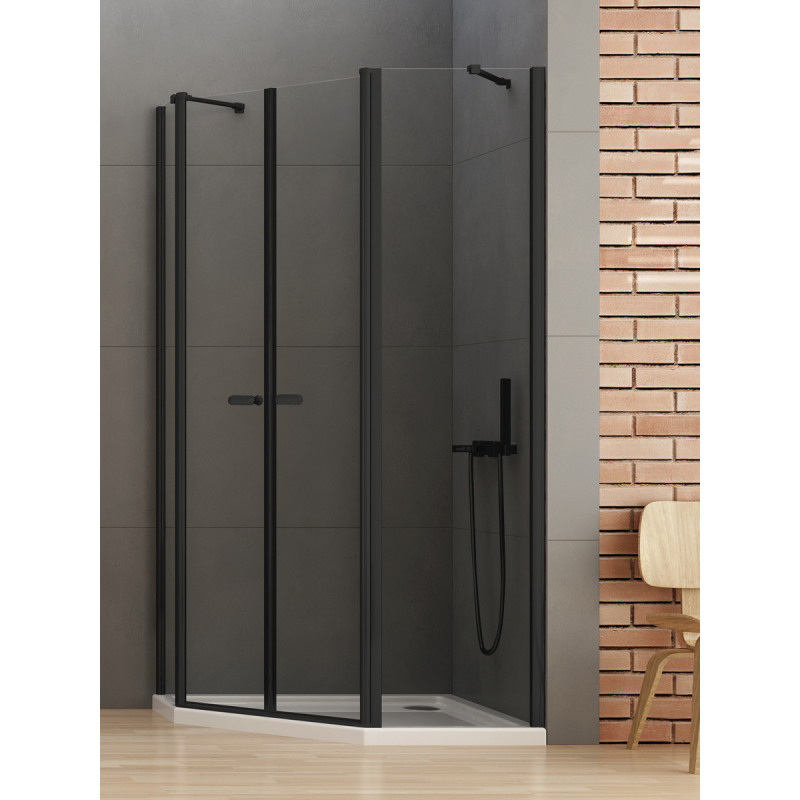 NZ2 KABINA NEW SOLEO BLACK 2D PIĘCIOKĄTNA ASYMETRYCZNA  100x80x195 CZYSTE 6mm POWŁOKA CZARNY MAT NEW TRENDY K-0618