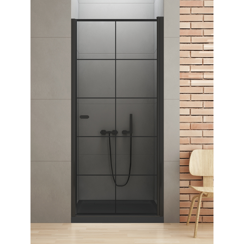 DRZWI WNĘKOWE NEW SOLEO BLACK 1D U 100x195 CZYSTE 6mm POWŁOKA WZÓR KRATKA CZARNY MAT NEW TRENDY D-0278A