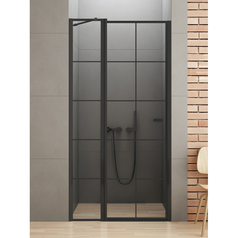 DRZWI WNĘKOWE NEW SOLEO BLACK 1D L 90x195 CZYSTE 6mm POWŁOKA WZÓR KRATKA CZARNY MAT NEW TRENDY D-0279A