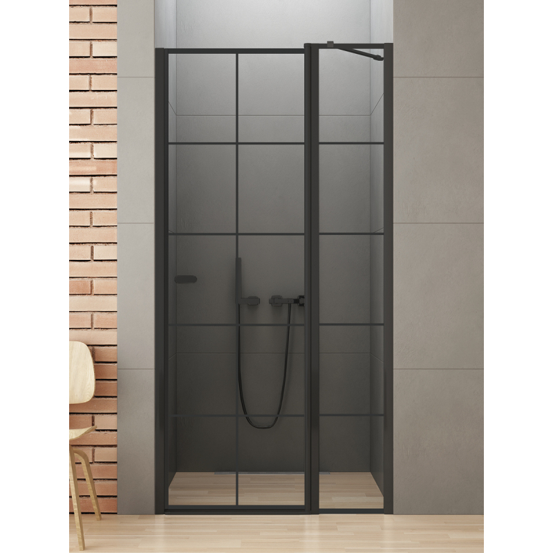 DRZWI WNĘKOWE NEW SOLEO BLACK 1D P 90x195 CZYSTE 6mm POWŁOKA WZÓR KRATKA CZARNY MAT NEW TRENDY D-0293A
