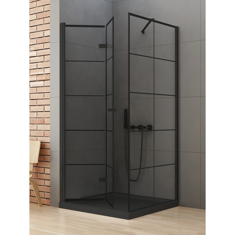KABINA NEW SOLEO BLACK 1D PROSTOKĄTNA L 80x90x195 CZYSTE 6mm POWŁOKA WZÓR KRATKA CZARNY MAT NEW TRENDY D-0287A/D-0120B