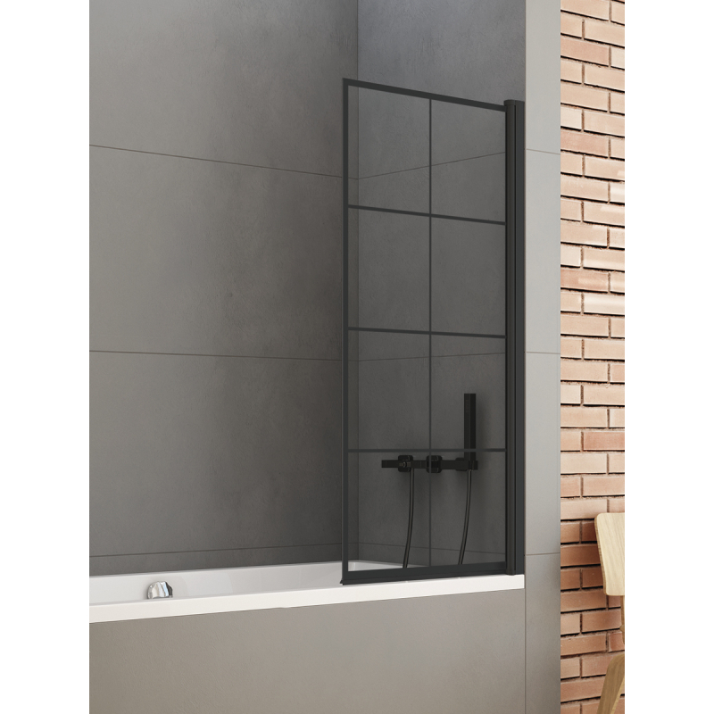 PARAWAN NAWANNOWY NEW SOLEO BLACK 1D U 70x140 CZYSTE 6mm POWŁOKA WZÓR KRATKA CZARNY MAT NEW TRENDY P-0047