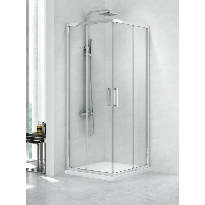 KABINA NEW PRAKTIC 2D KWADRATOWA U 100x100x195 CZYSTE 6mm POWŁOKA CHROM POŁYSK NEW TRENDY K-0467