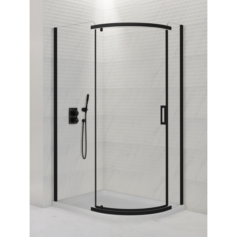 KABINA NEW KOMFORT BLACK 1D ASYMETRYCZNA U 100x80x195 CZYSTE 6mm POWŁOKA CZARNY MAT NEW TRENDY K-0470