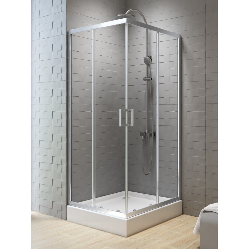 KABINA NEW VARIA 2D KWADRATOWA U 80x80x190 CZYSTE 6mm ACTIVE SHIELD  CHROM POŁYSK NEW TRENDY K-0474