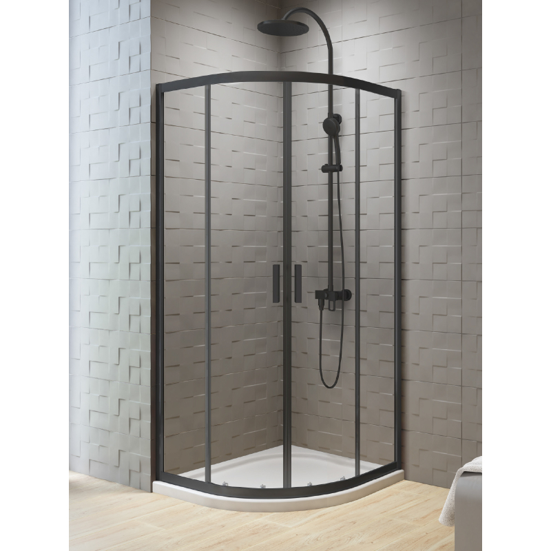 KABINA NEW VARIA BLACK 2D PÓŁOKRĄGŁA U 80x80x190 CZYSTE 6mm ACTIVE SHIELD CZARNY MAT NEW TRENDY K-0565