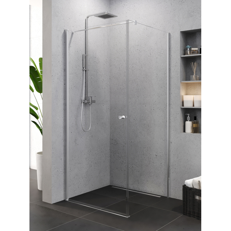 KABINA SUPERIA 1D PROSTOKĄTNA U 80x90x195 CZYSTE 6mm ACTIVE SHIELD  CHROM POŁYSK NEW TRENDY K-0798