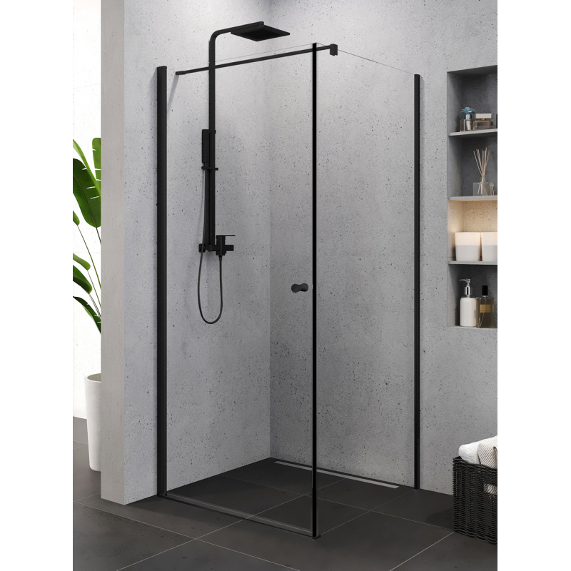 KABINA SUPERIA BLACK 1D PROSTOKĄTNA U 90x80x195 CZYSTE 6mm ACTIVE SHIELD  CZARNY MAT NEW TRENDY K-0801