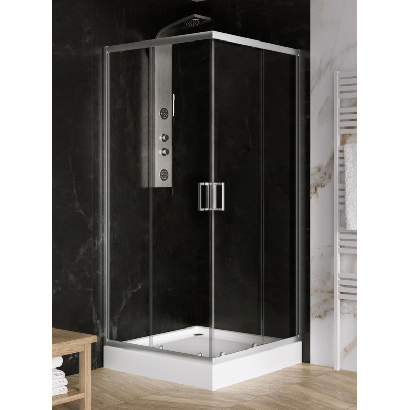 KABINA SUVIA 2D KWADRATOWA U 80x80x185 CZYSTE 5mm CHROM POŁYSK NEW TRENDY K-0791