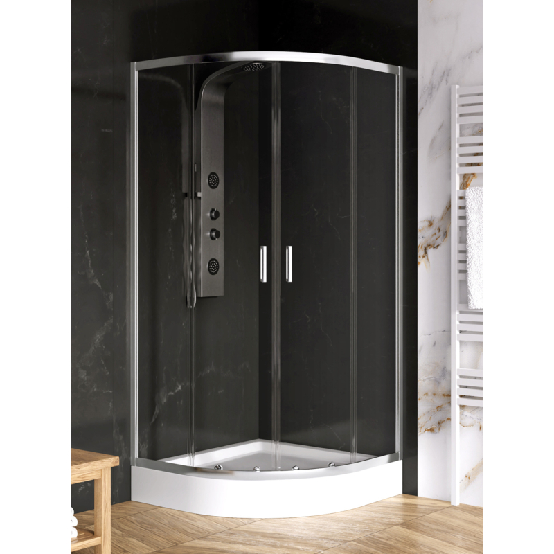 ZESTAW Z BRODZIKIEM SUVIA 2D PÓŁOKRĄGŁA U 80x80x201 CZYSTE 5mm   CHROM POŁYSK NEW TRENDY ZS-0001
