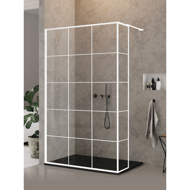 NZ6 KABINA NEW MODUS WHITE WALK-IN U 120x200 CZYSTE 8mm POWŁOKA WZÓR KRATKA BIAŁY  NEW TRENDY EXK-2243