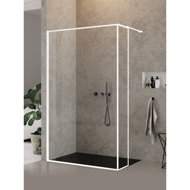 NZ6 KABINA NEW MODUS WHITE WALK-IN U 130x200 CZYSTE 8mm POWŁOKA WZÓR RAMKA BIAŁY NEW TRENDY EXK-2252