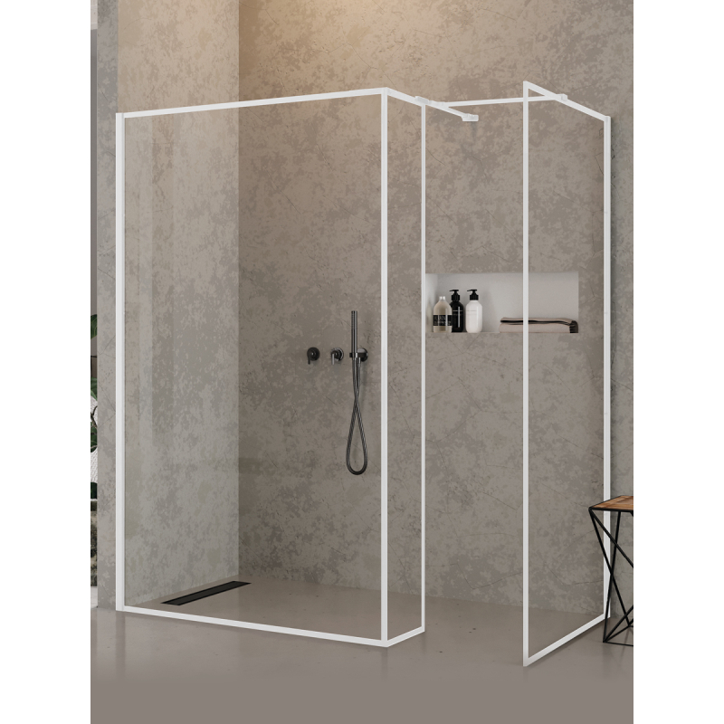 NZ6 KABINA NEW MODUS WHITE WALK-IN U 100x200 CZYSTE 8mm POWŁOKA WZÓR RAMKA BIAŁY NEW TRENDY EXK-2285
