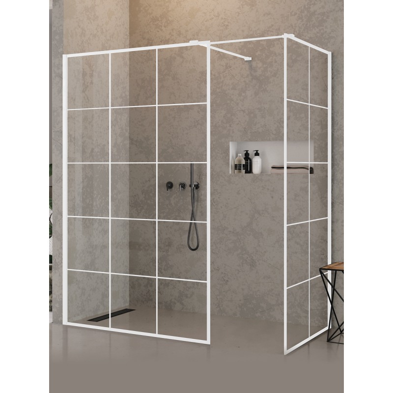 NZ6 KABINA NEW MODUS WHITE WALK-IN U 150x100x200 CZYSTE 8mm POWŁOKA WZÓR KRATKA BIAŁY  NEW TRENDY EXK-2311