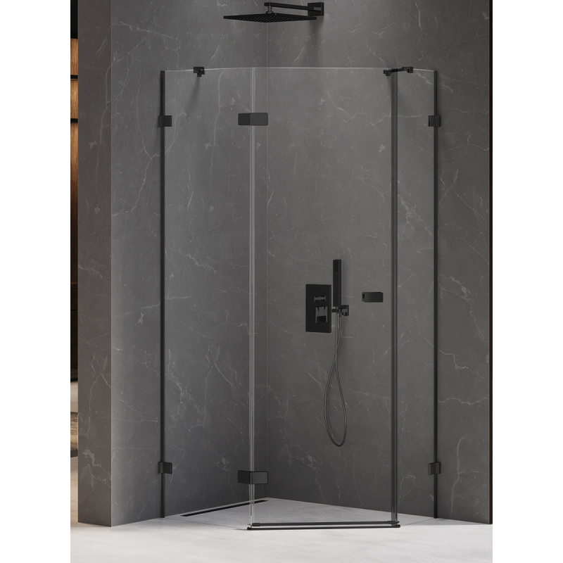 KABINA AVEXA BLACK 1D PIĘCIOKĄTNA ASYMETRYCZNA L 100x80x200 CZYSTE 6mm POWŁOKA DRZWI PRAWE CZARNY MAT NEW TRENDY EXK-3880