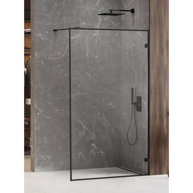 NZ4 KABINA AVEXA BLACK WALK-IN U 120x200 CZYSTE 6mm POWŁOKA RAMKA ALU CZARNY MAT NEW TRENDY EXK-2662