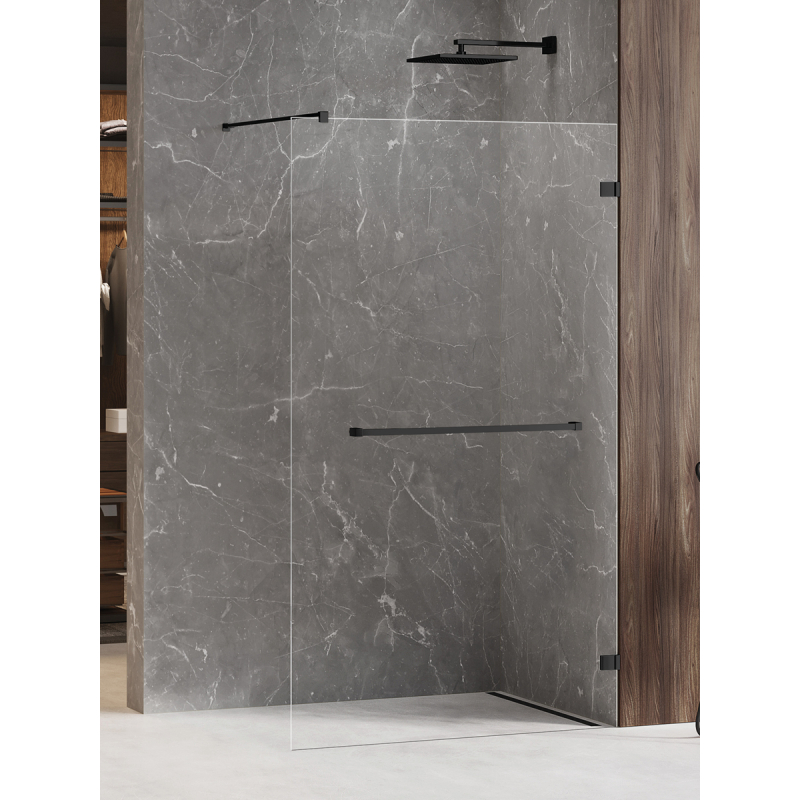 NZ4 KABINA AVEXA BLACK WALK-IN U 110x200 CZYSTE 8mm POWŁOKA WIESZAK CZARNY MAT NEW TRENDY EXK-2681