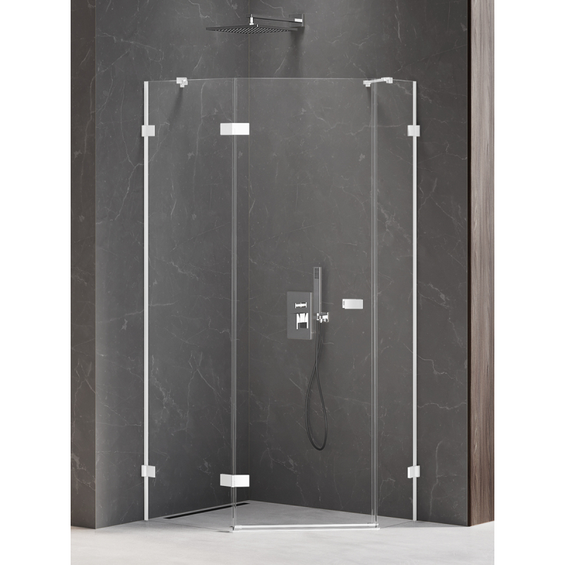 NZ2 KABINA AVEXA WHITE 1D PIĘCIOKĄTNA ASYMETRYCZNA L 100x80x200 CZYSTE 6mm POWŁOKA DRZWI LEWE BIAŁY NEW TRENDY EXK-3870