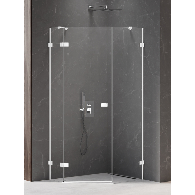 NZ2 KABINA AVEXA WHITE 1D PIĘCIOKĄTNA ASYMETRYCZNA P 100x80x200 CZYSTE 6mm POWŁOKA DRZWI LEWE BIAŁY NEW TRENDY EXK-3871